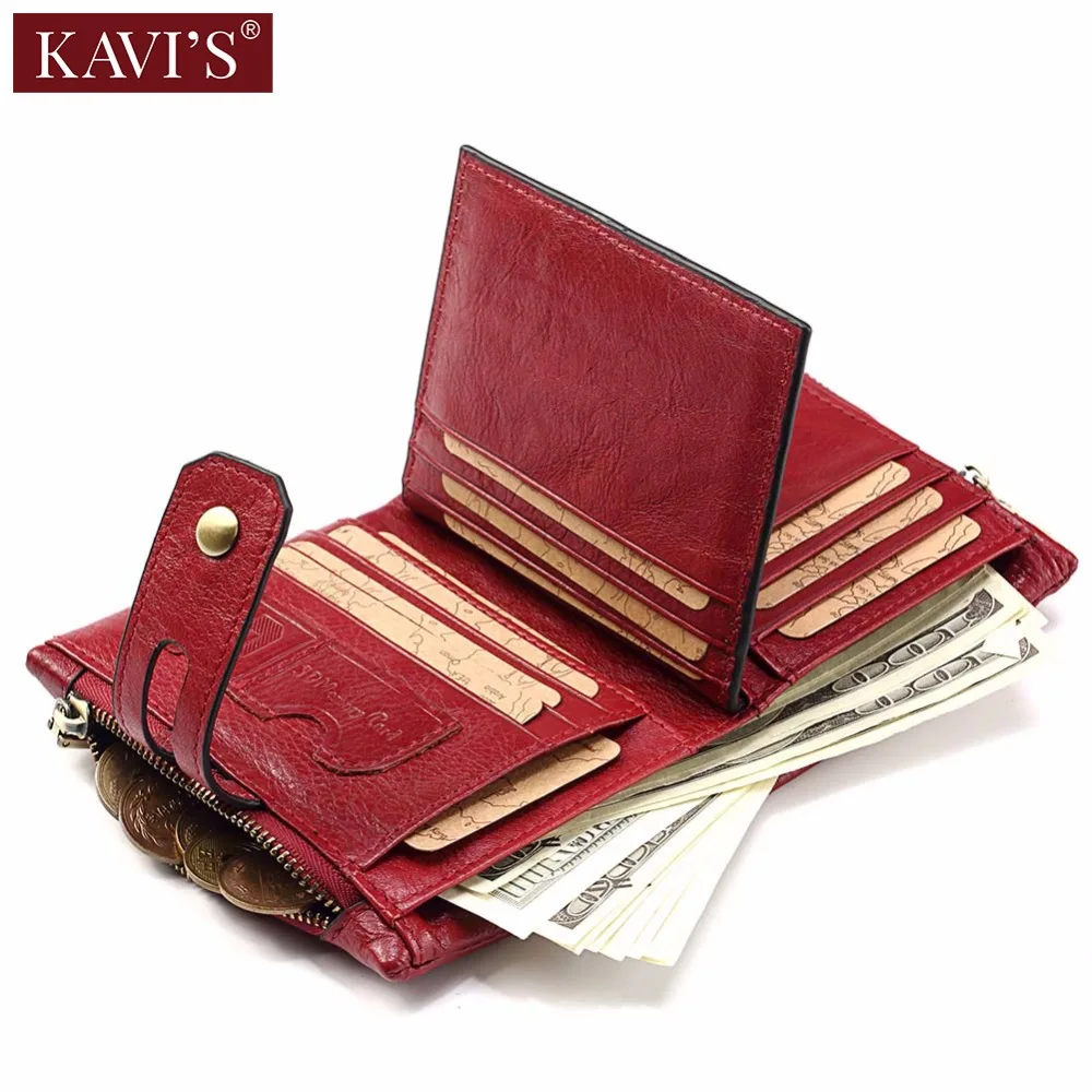 

KAVIS Genuine Leather Women Wallet Female Walet Portomonee Lady Mini Money Bag Small Coin Purse Card Holder 100% Men Zipper