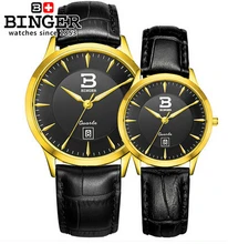 Binger Men s Women s Lover Couple Watches Faux Leather Oversize Round Dial Quartz WristWatches Black