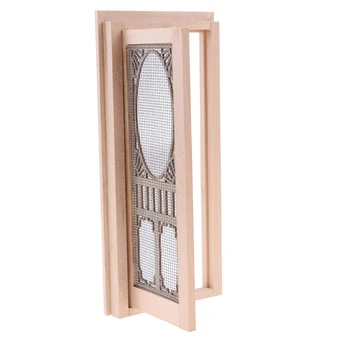 

Wood Miniature Dollhouse External Hollow Screen Single Door Furniture 1/12 Doll House DIY Decoration Accessories
