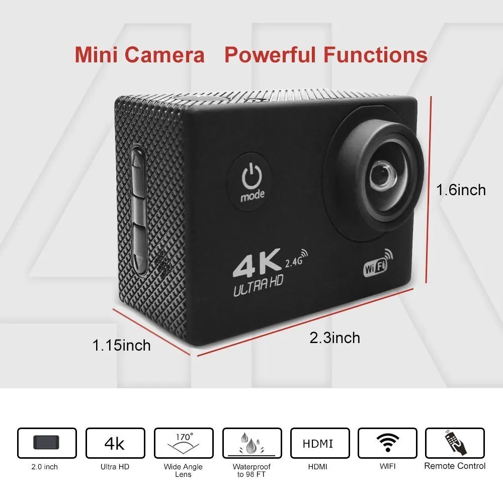 Tekcam 16 МП 4K экшн-камера 30 М Подводная Спортивная камера с треногой и зарядным устройством для подарка на Рождество