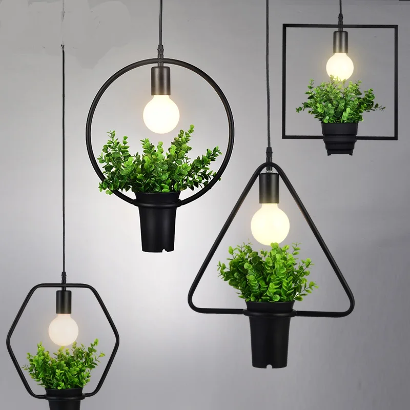 

ron Pendant Lights retro industrial wind plant personality American art creative living room simple Nordic Pendant lamps