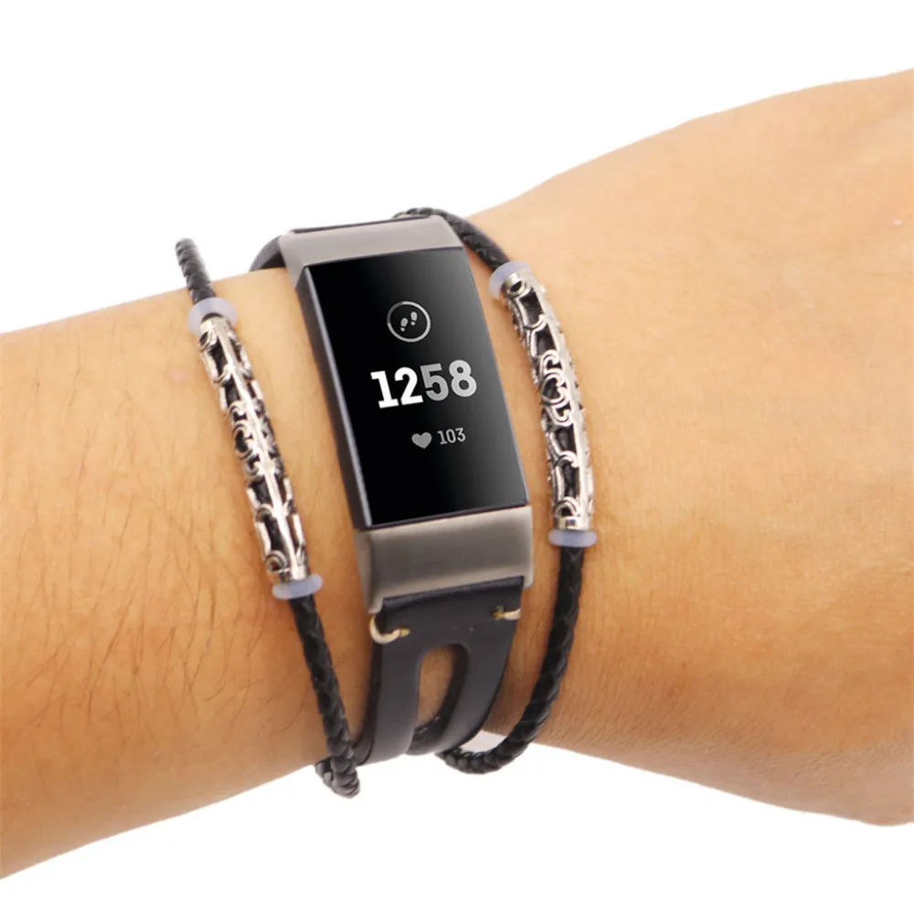 

Replacement Leather Wristband Band Strap Bracelet For Fit bit Charge 3