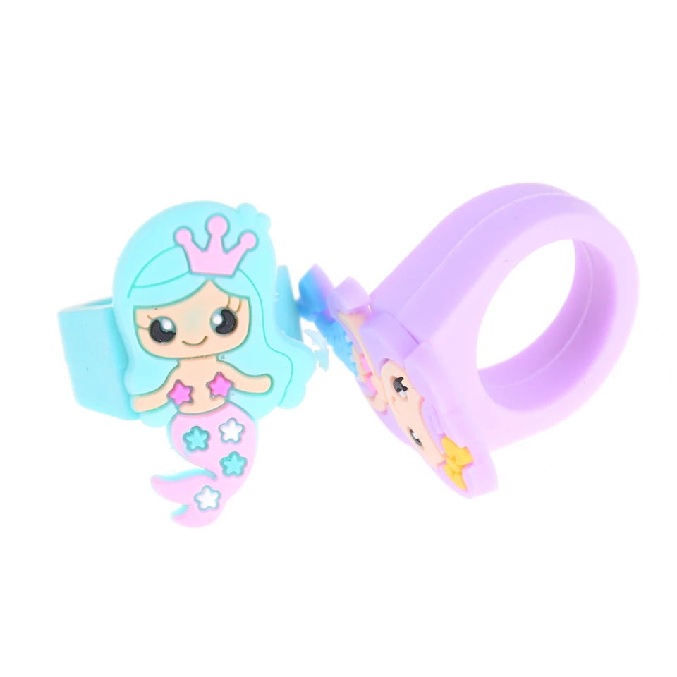 Silicone Rings Soft PVC Red Pink Blue Cartoon Mermaid Ring For Girls Kids Promotional Gifts Unicorn Children Finger Toy