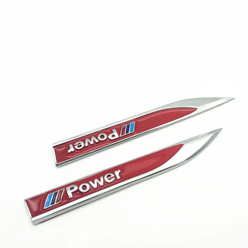 FDIK 2pcs/set new M Power Emblems Badge 3D Car Sticker Side Metal Knife Type Fender For Bmw E60 E90 E91 F10 F15 F16 F30 M3 M5 