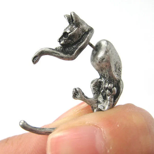 

Jisensp Top Selling Fake Gauge Earrings for Women Realistic Kitty Cat Pet Animal Plug Eearrings S-096