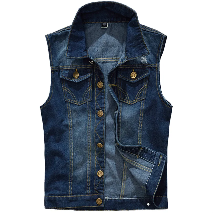 

2019 Fit Male Jacket Cowboy Denim Vest Men's Jacket Sleeveless Casual Waistcoat Men's Jean Coat Ripped Slim 5XL