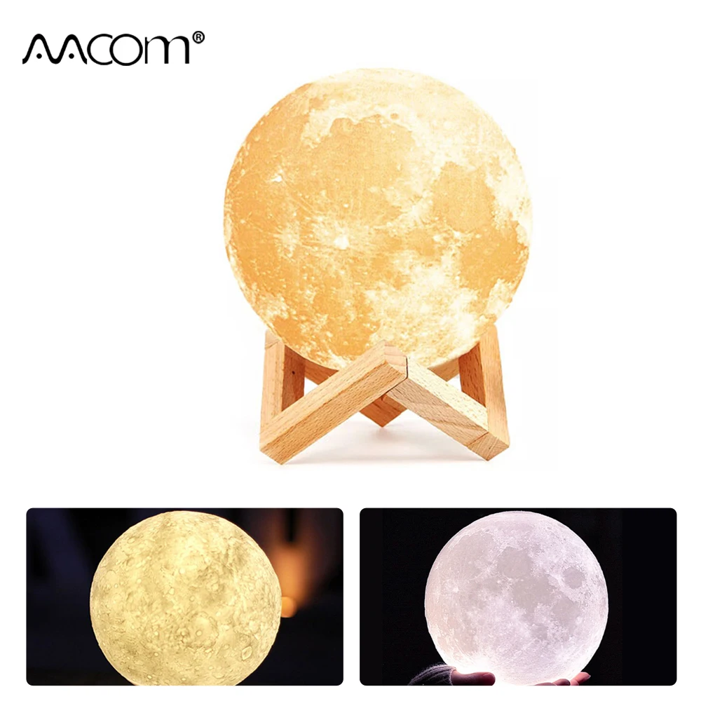 10 Levels Dimmable LED Moon Lamp Night Light 2 Colors USB Charged Touch
