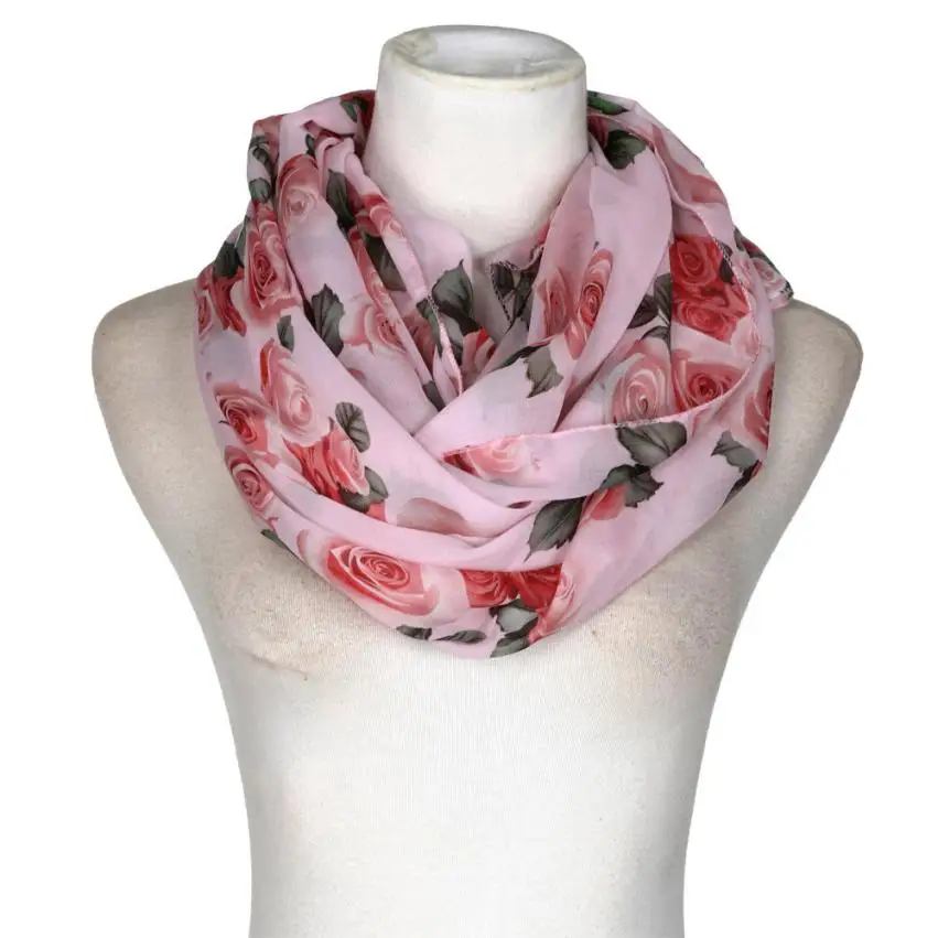 Women Chiffon Silk Scarfs Rose Flower Soft Scarf Wrap winter girl
