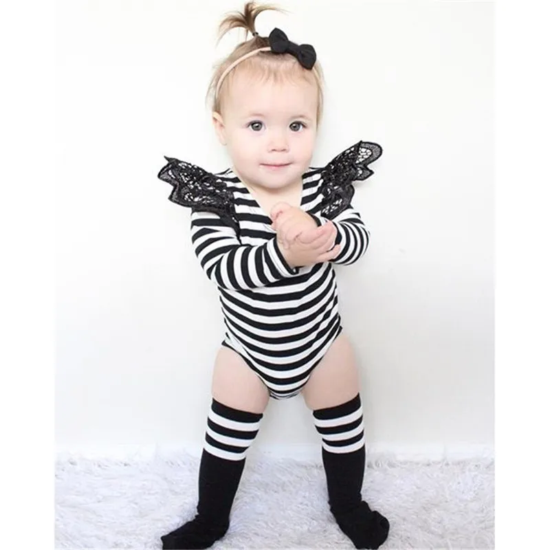 Fashion Baby Jumpsuit Autumn Newborn Lace Rompers Black and white