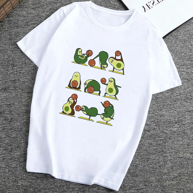 

Avocado Vegan Short Sleeve T-shirt Womens Vogue Casual Avocado Graphic Clothes Tops Female Korean Kawaii Cartoon