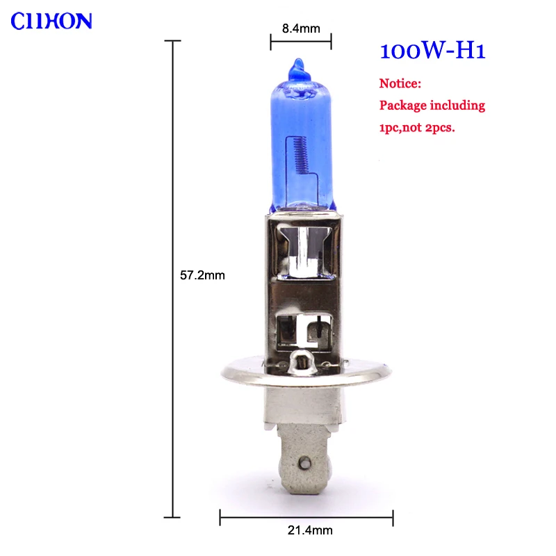 Ciihon белый галогенные лампы H1 H3 H4 HB2 H7 H8 H11 9005 HB3 9006 9012 H15 55 Вт 100 Вт кварцевое стекло Автомобильные светодиодные лампы фар - Испускаемый цвет: 1pc-100W-H1