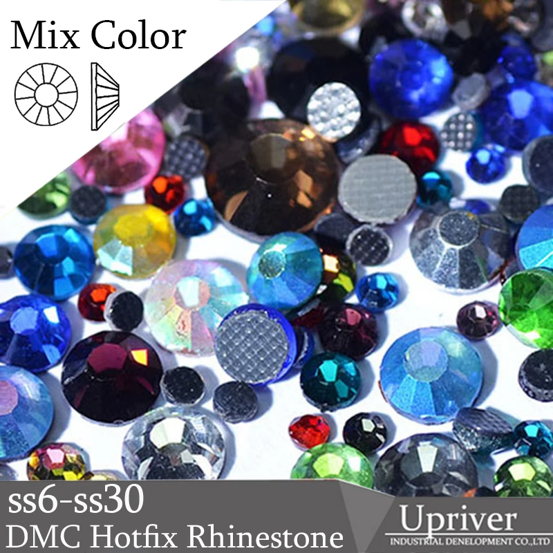 

DMC Stones High Quality Mix Size Mix Color Hotfix Rhinestones 1440pcs For Clothes Decoration Sewing Rhinestones