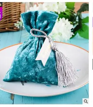 

100pcs/lot creative style corduroy wedding candy bag solid valentine's day gift bag string candy bag