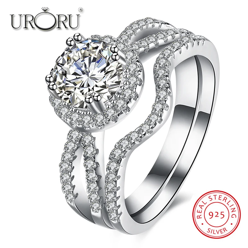 

URORU Rings, Silver Ring Stamp S925 3 Carat CZ Diamant Engagement Ring 925 Sterling Silver Wedding Rings for Women