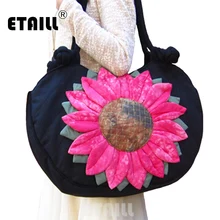 ETAILL Sunflower Large Fashion Women Shoulder Bags Handmade Flower Appliques Handbag Ladies Big Canvas Single Shoulder Beach Bag girls fashion national trend embroidery shoulder hand bags women single faced flower embroidered one shoulder bag large handbag