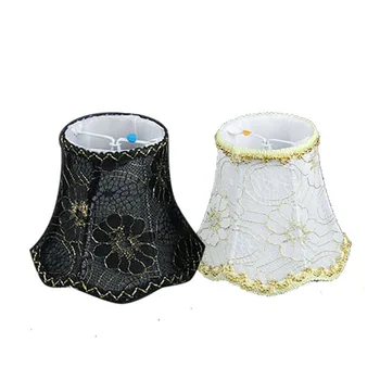

Elegant Retro Lace Chandelier Lampshade, Beautiful Gold Edges Flower White Black Fabric Lamp Shade Wall Lamp, Clip On