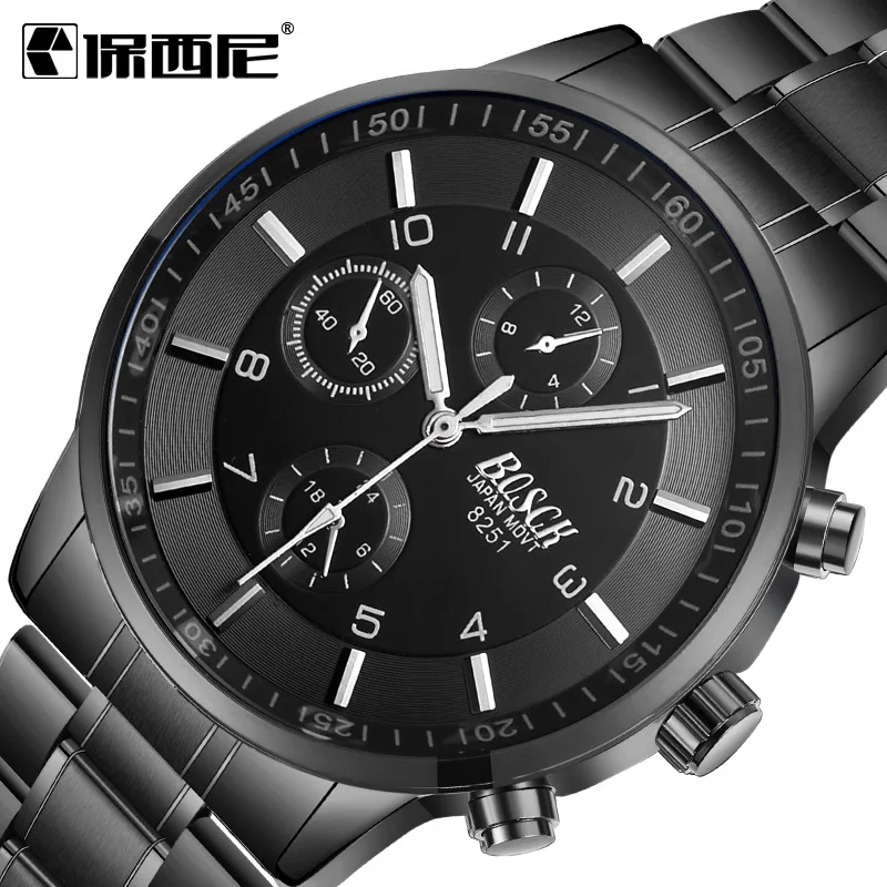 

Men Black Quartz Watch Fashion Slim Luminous Clock Man Waterproof Wrist Watch