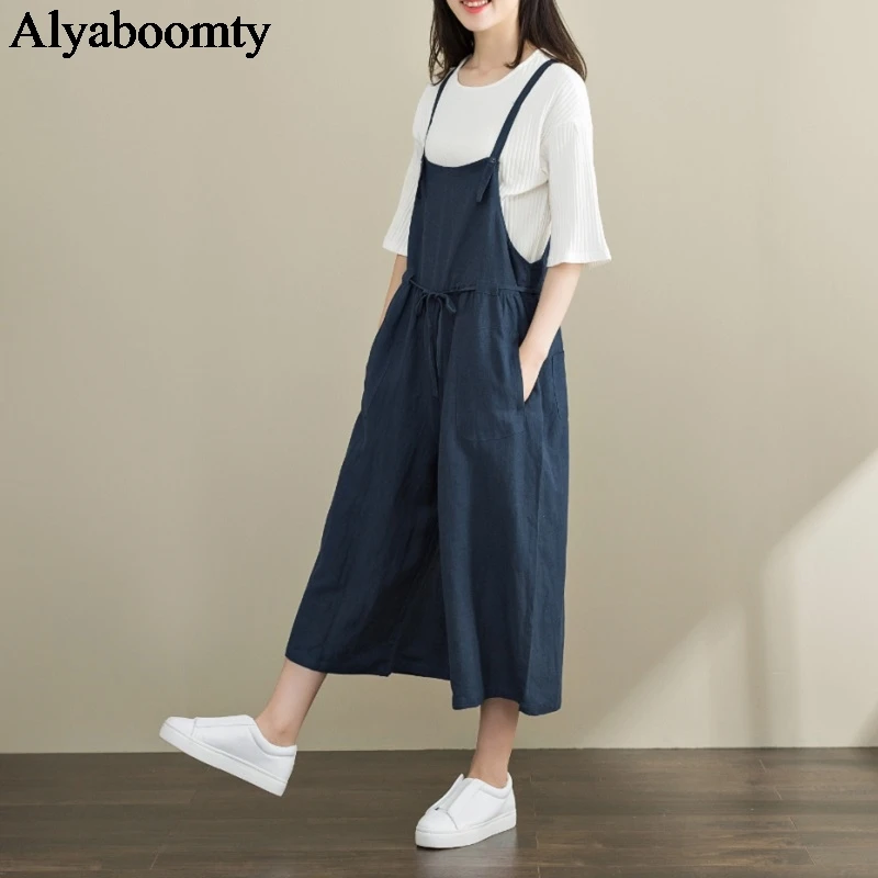 

Mori Girl Spring Summer Women Jumpsuits Suspenders Oversized Baggy Casual Loose Wide Leg Overalls Pockets Linen Vintage Rompers