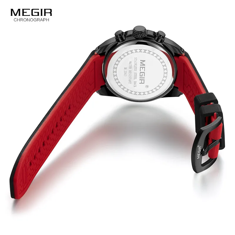 MEGIR Chronograph Quartz Men Watch Clock Relogio Masculino Luxury Brand Silicone Army Military Sport Watches Mens Saat 2053
