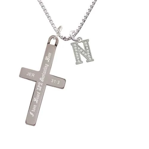 Small Crystal Initial - N - - Everlasting Love - Cross Necklace (1)