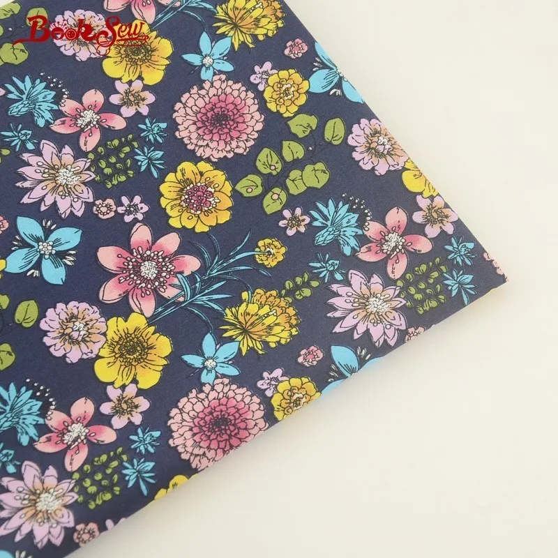 Booksew 100% хлопок Поплин Ткань темно синий жир четверть метра цветочный дизайн