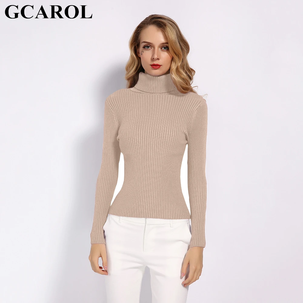 Женский свитер-водолазка GCAROL, теплый эластичный джемпер в полоску, вязаный пуловер в офисном стиле на осень и зиму