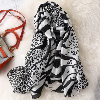 

2019 luxury brand women scarf fashion striped leopard animal print lady silk shawl wrap bandana hijabs headband stoles F-256
