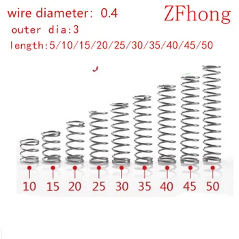 

50pcs/lot 0.4*3*5/10/15/20/25/30/35/40/45/50mm 0.4mm Stainless Steel Micro Small Compression spring