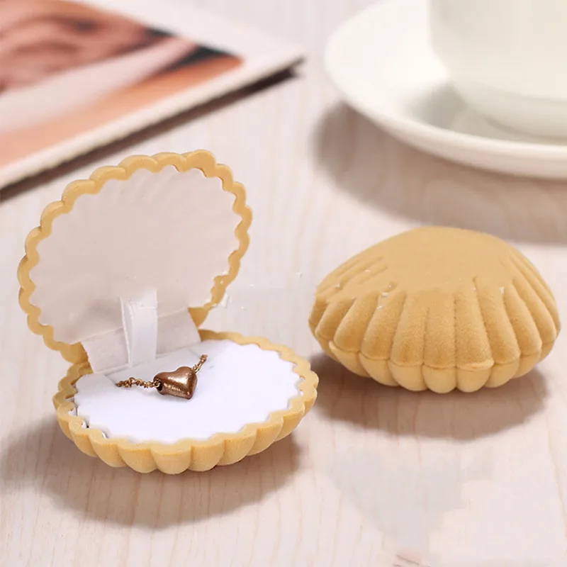 4 pcs 4 шт. в форме ракушки Милая бархатная Свадебная коробочка для обручальных колец для сережек ожерелье витрина для ювелирных украшений браслетов Подарочная коробка держатель - Цвет: 4 pcs