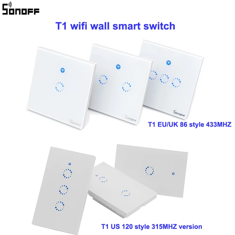 

Sonoff T1 US/EU WiFi /RF/APP/Touch Remote Control Wall Light Switch 1/2/3 Gang voice control by Alexa google home for Smart Home