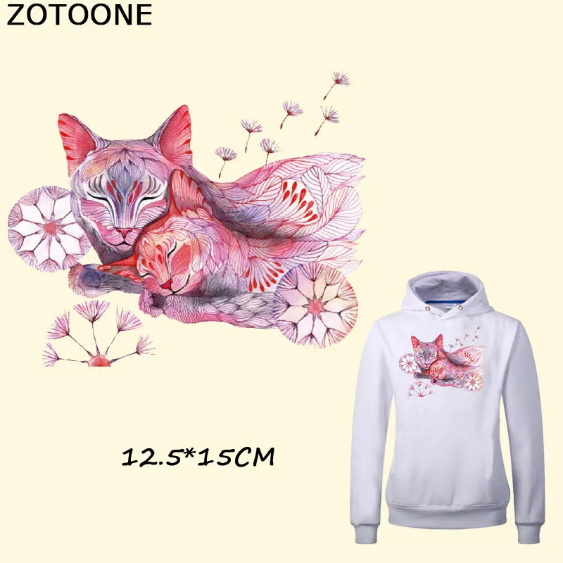 

ZOTOONE Beautiful Pink Flower Fox Pattern Stickers Iron on Patches 12.5*15CM DIY Patch on Clothes Jacket Thermal Transfer C