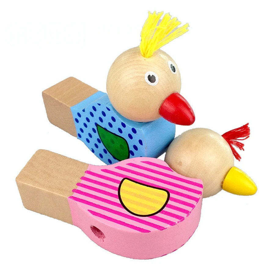2pcs Cartoon bird whistle baby wooden sound toys kids small pendant puzzles Toys Wooden puzzle