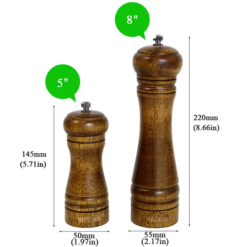 8 дюймов 2 шт. дубовые мельницы для перца мельница для специй мелкий фарфоровый шлифовальный домашний кухонный инструмент для соли и перца зерновой солодовый помол