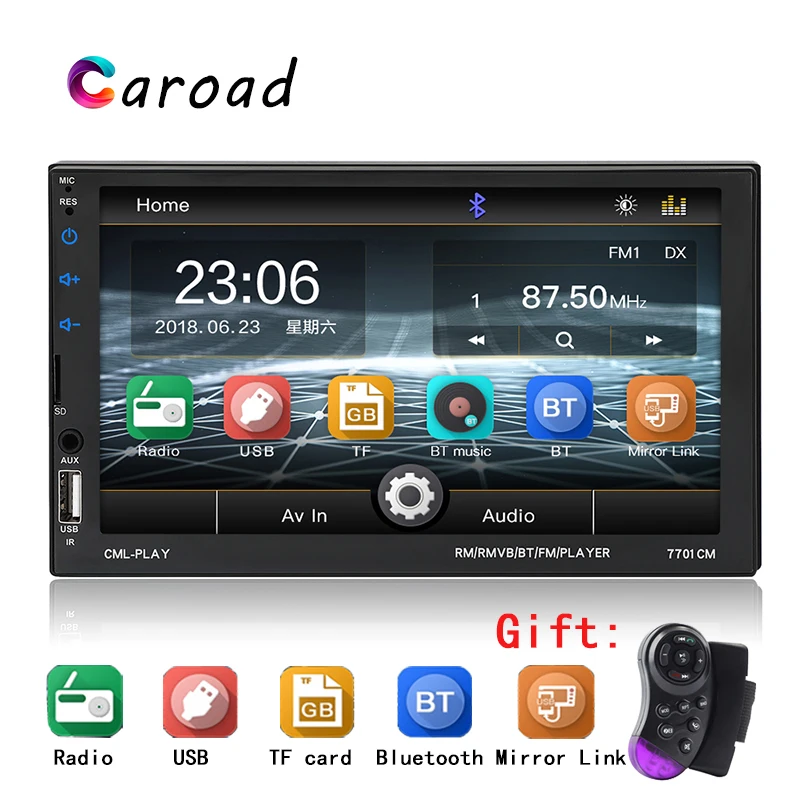 

Caroad Car Radio Bluetooth 7" Touch Screen BT Hands-free AUX USB FM Auto Audio Steering Wheel Control MP5 Player Autoradio 2 Din