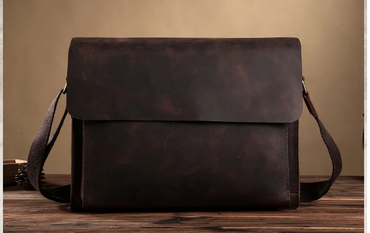 

Simple Style Crazy Horse Genuine Leather Briefcases Male Shoulder Cross Body Business Bags Students Messenger Satchels Bag D828
