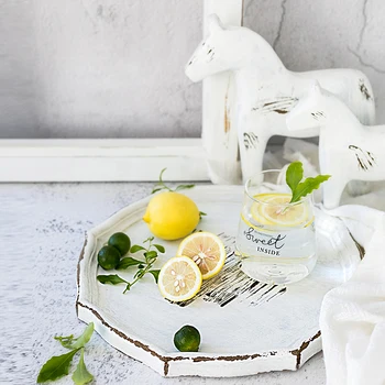 

SWEETGO wood plate vintage white style handmade dessert tray cake table decoration makeup jewelry stroage holder ring trays