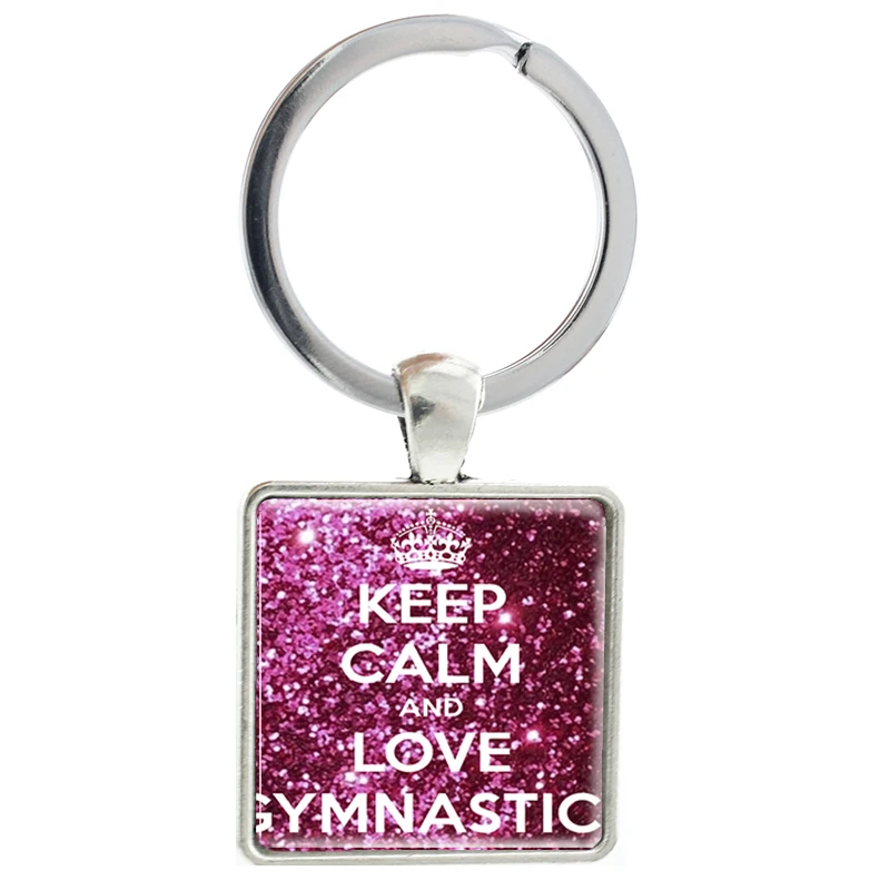 

JWEIJIAO Fashion"Keep Calm And Love Gymnastics" Gym Keychain For Men Women Custom Square Pendant Keyring Key Chian Holder GY08