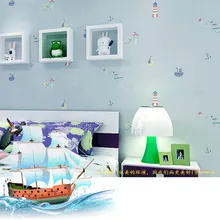 Blue Mediterranean Wallpaper Children's Room Warm Cute Cartoon Sailing Boy and Girl Bedroom Background Wallpaper Nonwoven Wallp Blue Mediterranean Wallpaper Children's Room Warm Cute Cartoon Sailing Boy and Girl Bedroom Background Wallpaper Nonwoven Wallp