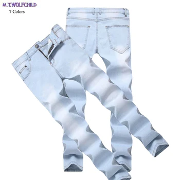 

8 Colors 2018 New mens Distressed denim pants casual straight slim Elasticity male pants fashion mens jeans blue 28-42