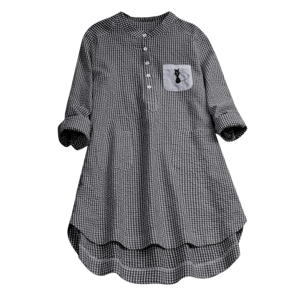 2019 women's plaid embroidered cat long sleeve tops and blouses Summer sexy beach top pretty blouses et chemisiers femme 40J12 (2)