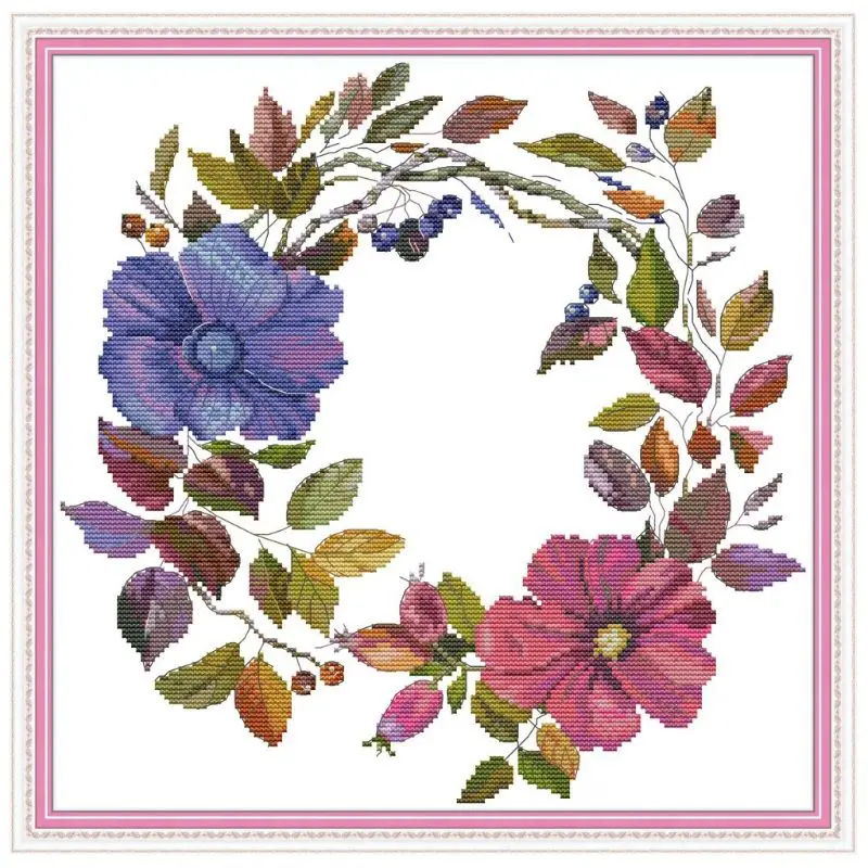 

Wreath DIY Handmade Needlework Counted 14CT Printed Cross Stitch Embroidery Kit Set Home Decoration
