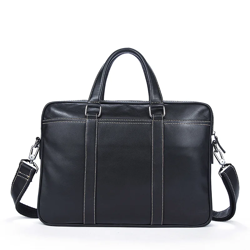 Fashion Solid Color Business Genuine Leather Men Briefcases New Soft Surface Cowhide High Capacity Men's Handbags