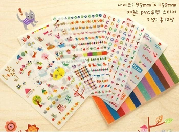

Random 6 Sheets Letter Stickers Toy Stickers Mixed Cute Cartoon Animal Cat Print Stickers for Kids Home decor