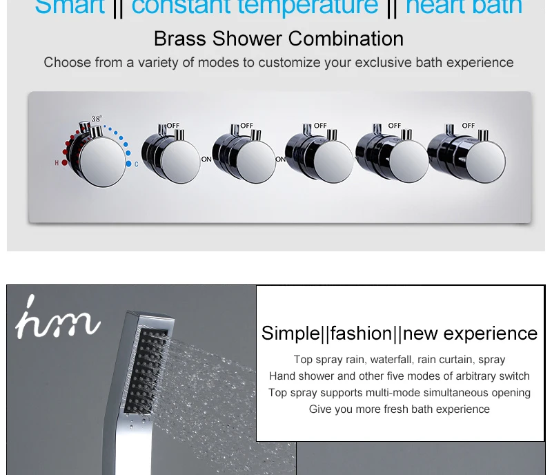 Hm 5 функций Reccessed осадков водопад Mistfall потолочная душевая головка термостатический душевой набор настенный спа массажный Душ