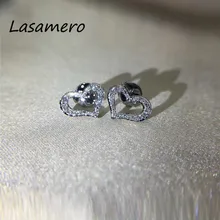 LASAMERO 0.2CTW натуральный бриллиант в форме сердца Кластерные серьги 18 к белое золото бриллиант Halo Серьги-гвоздики прекрасные ювелирные изделия, серьги-гвоздики