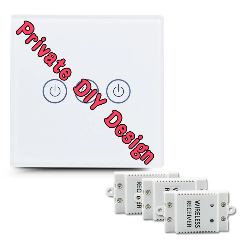 

Saful DIY Glass Design Wireless Touch Switch Long Distance 3 Gang 3 Way Remote Control Touch Switch Power