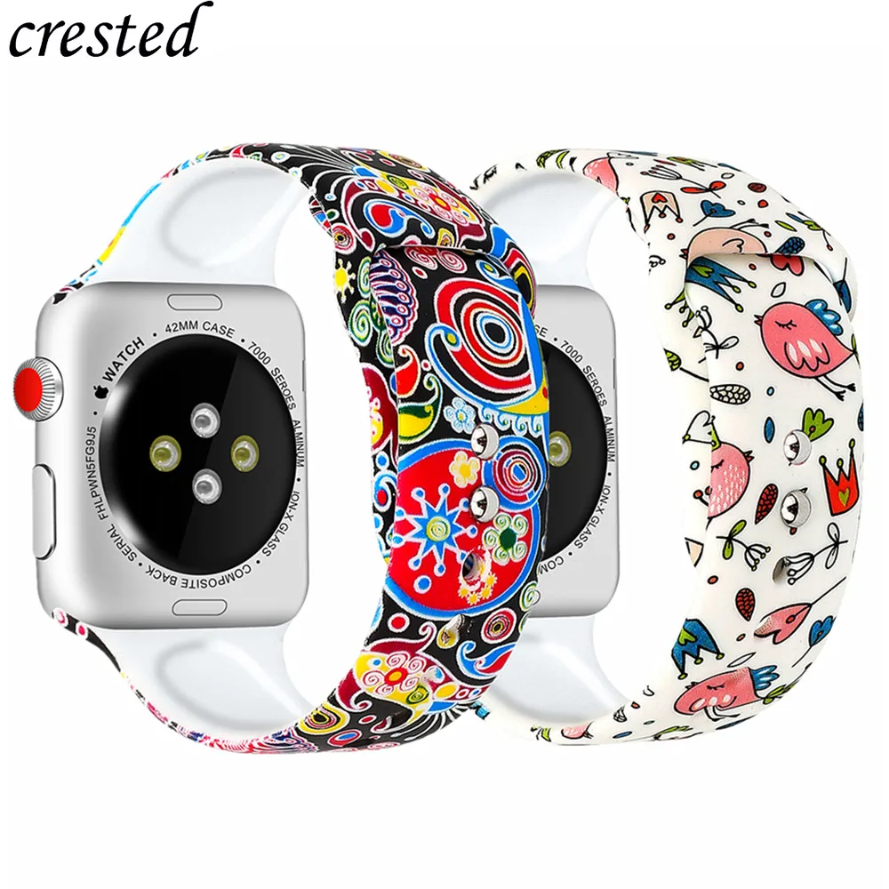 Silicone strap for Apple watch band 42mm 38mm iWatch band 44mm 40mm Printing watchband bracelet Apple watch 4 3 2 1 Accessories