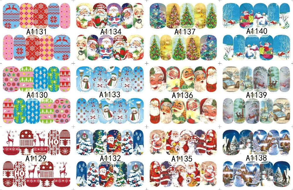 60 листы смешанный дизайн рождественские Переводные украшения для ногтей наклейки зимний стиль Гвозди Инструменты 1129-1188