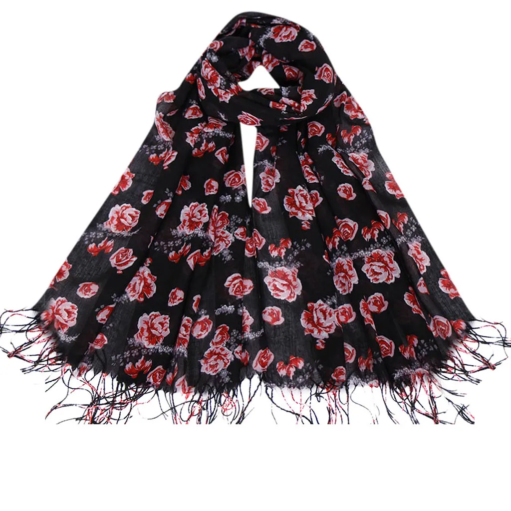Мусульманский шарф хиджаб мусульманские шарфы для женщин цветочный принт внутренняя шапка хиджаб femme musulman - Цвет: Черный