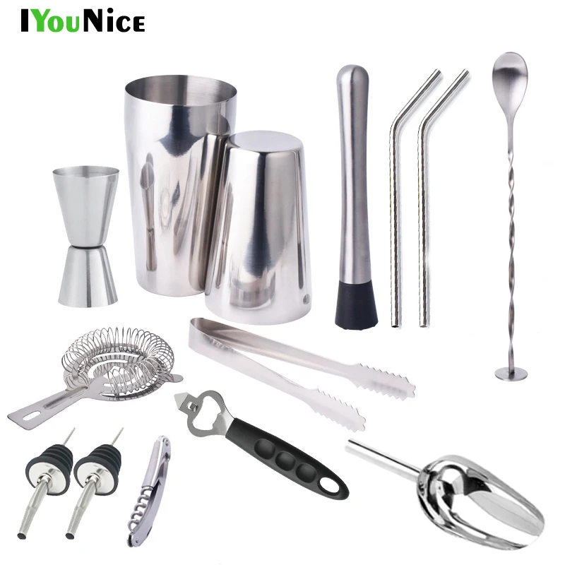 

IYouNice 17 Pcs Stainless Steel Bartender Tool Set Shaker Milk Tea Cocktail Mixed Shaker Tools Bar Accessories Supplies Tools